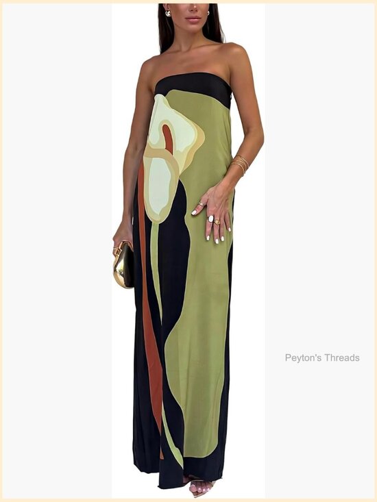 Dresses & Skirts - Strapless Maxi Dress Summer Backless Floral Long Tube Dress Off Shoulder Party